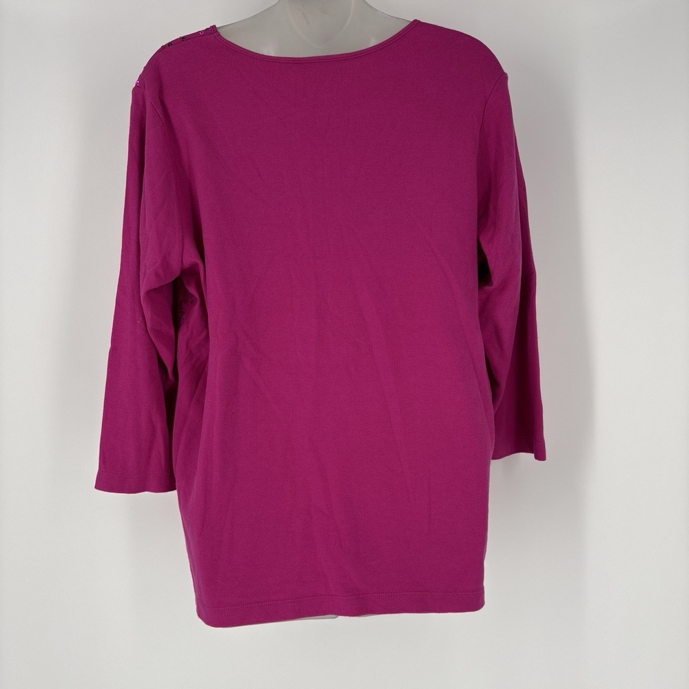 Quacker Factory Pink Sequin V-Neck Top Shirt Size L Blouse 3/4th Sleeve‎ - Picture 6 of 8